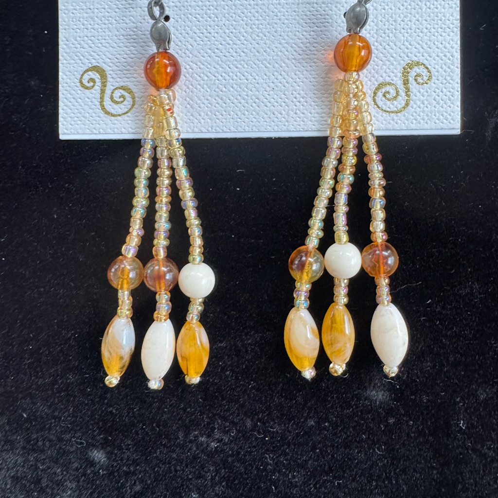 Orange And Cream Beaded Earrings 5$